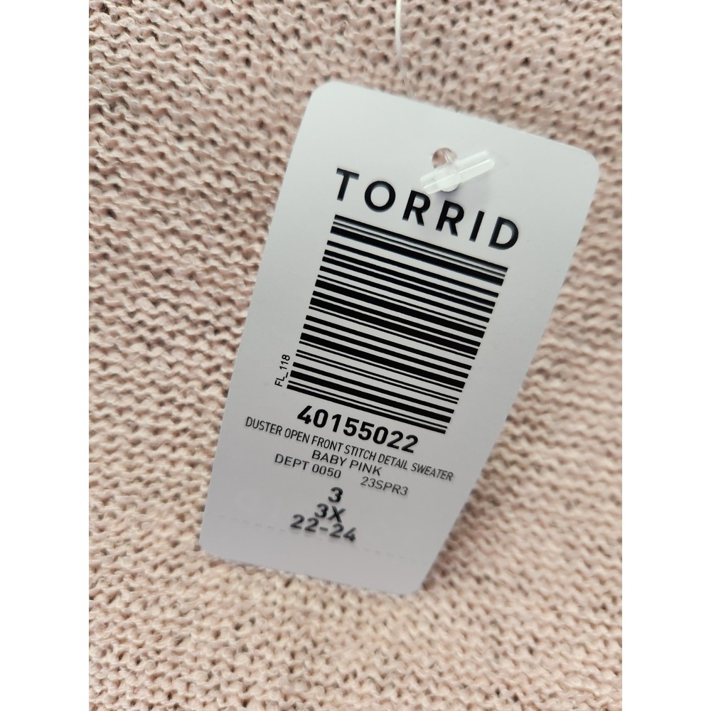 Torrid Sweater Plus Sz 3X Pink Cardigan Open Knit Long Duster Coastal Whimsy NWT - Picture 6 of 9